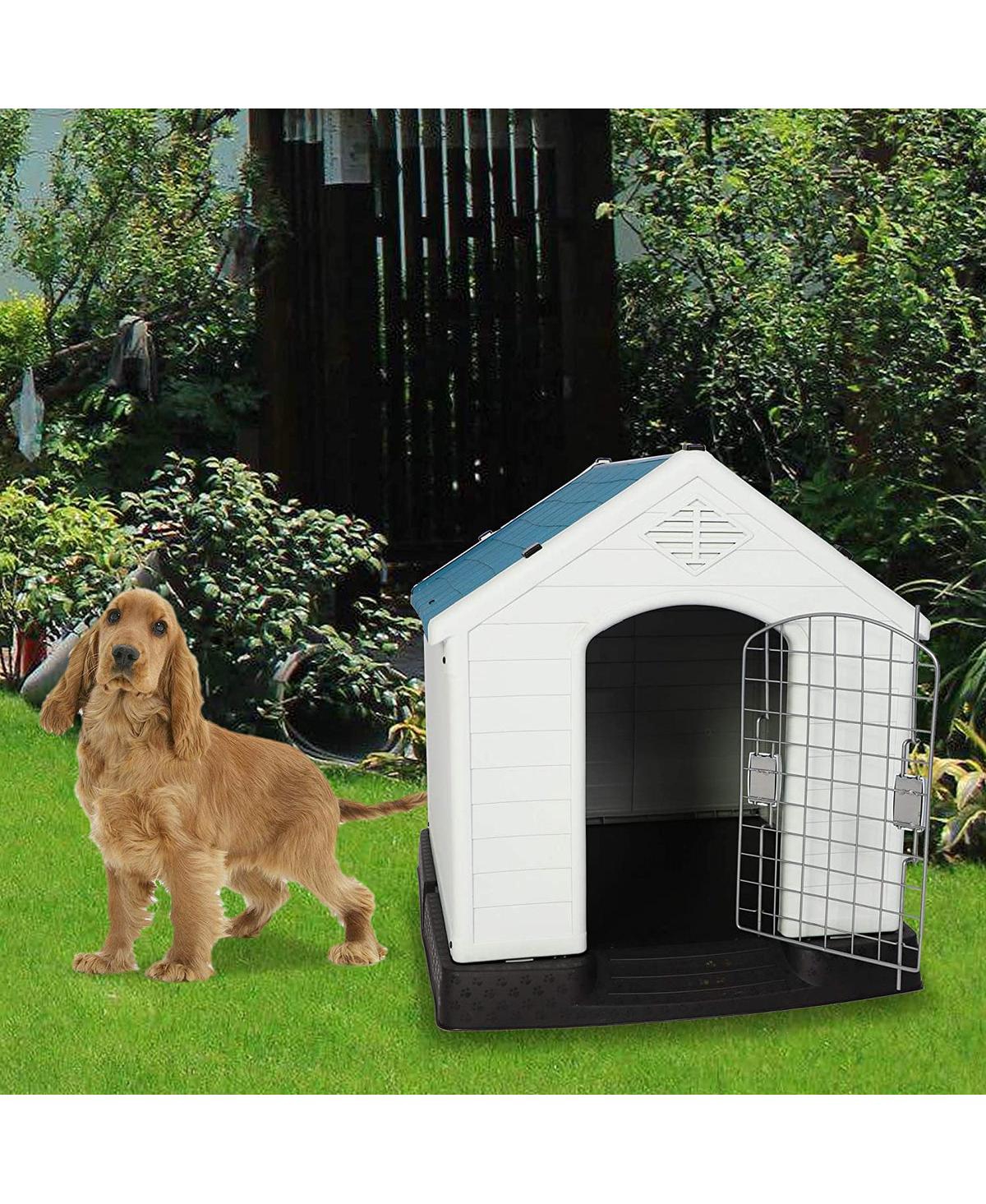 Slickblue Weatherproof Outdoor Dog House - Durable Plastic Kennel with Elevated Floor