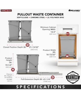 Double 35 qt. Pullout Trash Containers, Gray, 54WC-1835SC-17-1