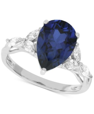 Lab Grown Ruby (3-5/8 ct. t.w.) & Lab Grown Diamond (1/2 ct. t.w.) Pear Ring in 14k Gold or White Gold (Also in Lab Grown Emerald & Lab Grown Sapphire)