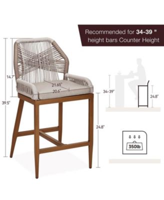  Set of 2  Rattan & Aluminum  Woven Design, Counter Height,  Weather-Resistant Outdoor Bar Stools
