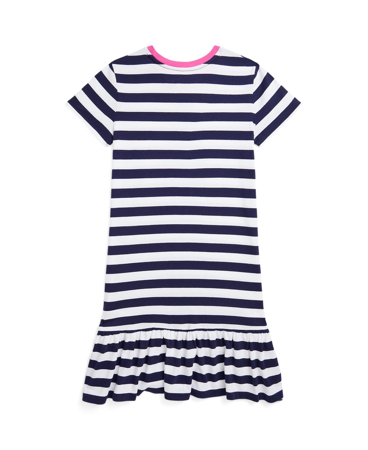 Polo Ralph Lauren Big Girls Striped Polo Bear Cotton Jersey Dress -White Stripe