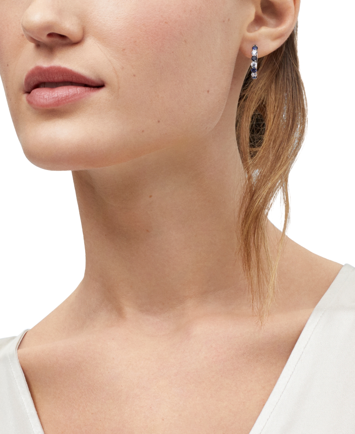 Grown With Love Lab Grown Emerald (1-7/8 Ct. T.w.) & Lab Grown Diamond (1-1/2 Ct. T.w.) Small Hoop Earrings In 14k G In Sapphire