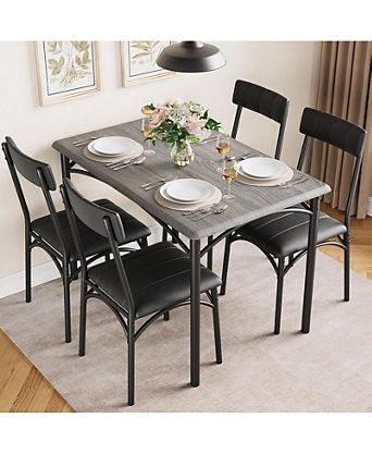 Dining Table Set for 4, Kitchen Table with 4 Upholstered Chairs, 5 Piece Rectangular Dining Room Table Set, for Small Space, Apartment, Home, Kitchen