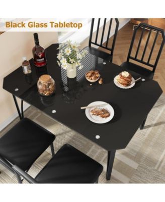 Glass Dining Table Set for 4, Kitchen Table Chairs Set of 4 with Comfortable PU Cushion, Dining Room Table Set for 4 with Kitchen Chairs Furniture Suitable for Small Space/Apartment