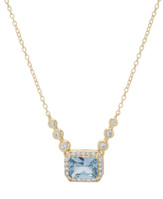 Macy's - Blue Topaz (2-3/8 ct. t.w.) & Lab Grown White Sapphire (1/4 ct. t.w.) Halo & Bezel 18" Pendant Necklace in 14k Gold-Plated Sterling Silver