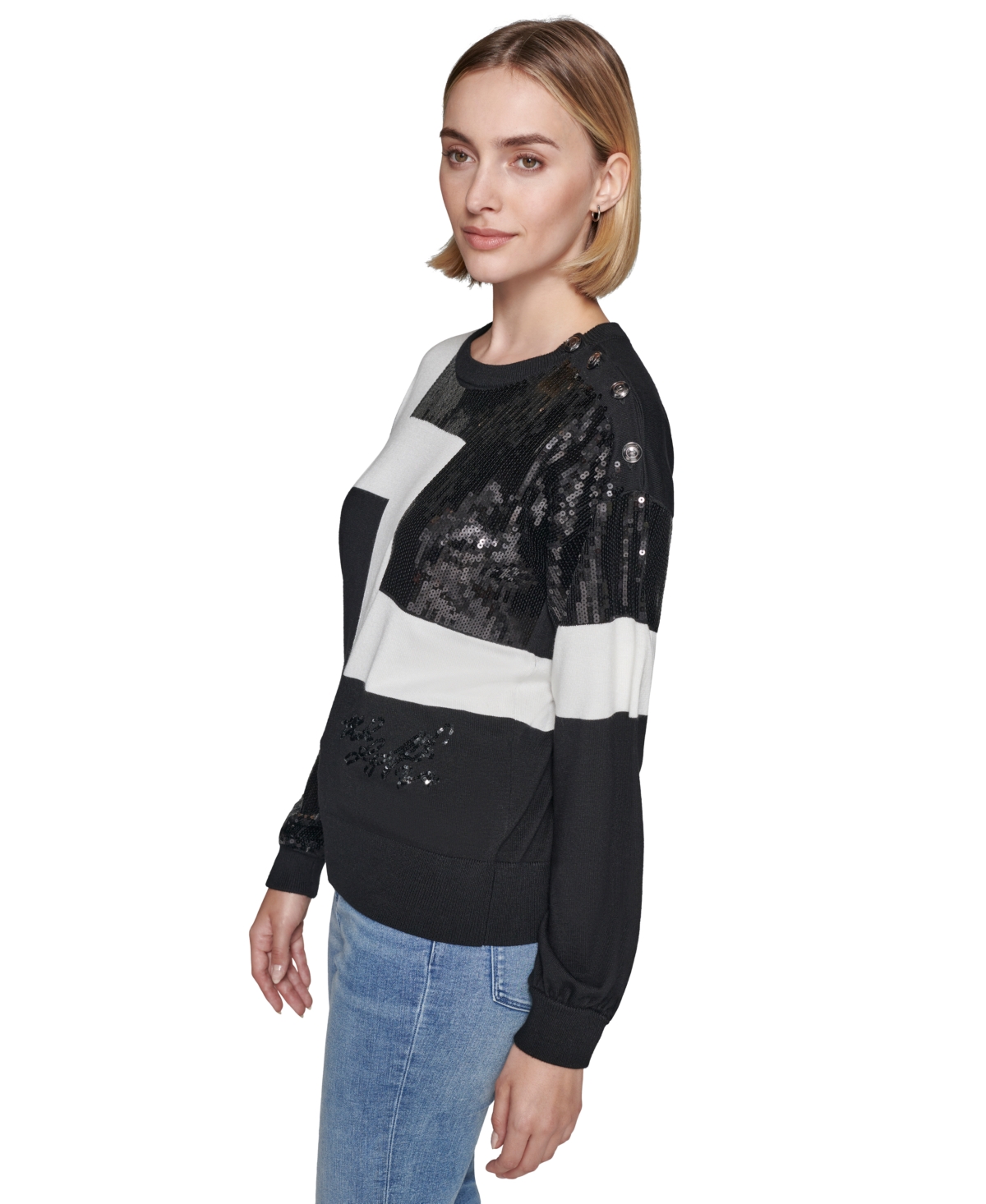Karl Lagerfeld Paris Women's Colorblocked Mixed-Media Sweater