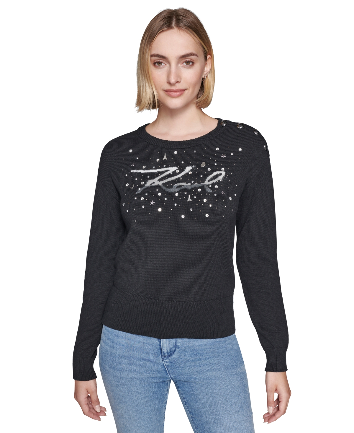 Women's Embellished Logo Sweater - Black