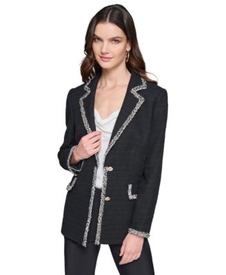 KARL LAGERFELD PARIS Women's Core Tweed-Trim Jacket - Macy's