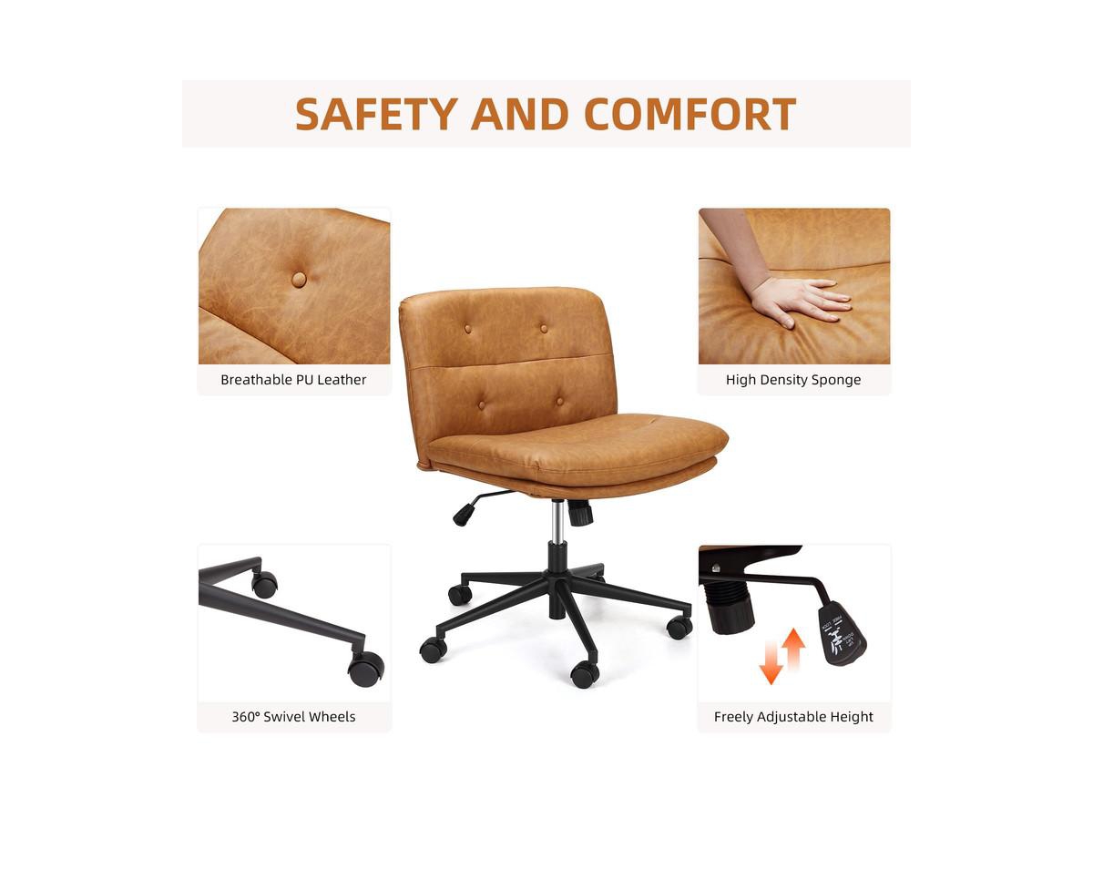 gaomon Armless Criss Cross Chair with Wheels, 360° Height Adjustable Swivel Office Chair, Wide Seat Swivel Leather Desk Chair