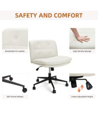Office Chair with Wheels, Wide Seat Swivel Leather Armless Criss Cross Chair, 360° Height Adjustable Swivel Desk Chair, Modern Vanity Chair for Home, Office, Make Up, Ivory