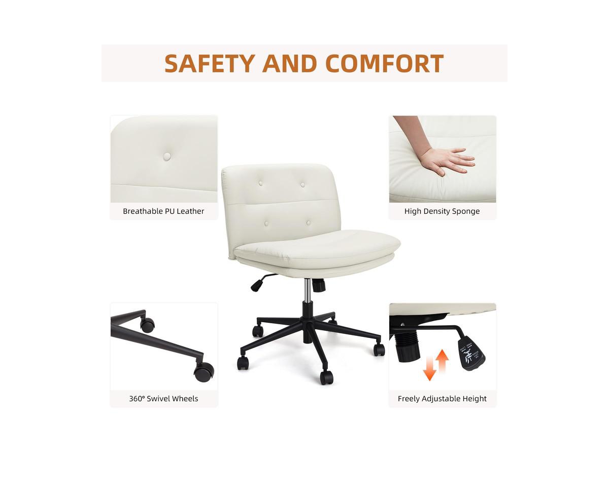 gaomon Office Chair with Wheels, Wide Seat Swivel Leather Armless Criss Cross Chair, 360° Height Adjustable Swivel Desk Chair, Modern Vanity Chai
