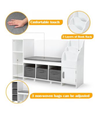 Kids Bookshelf with Reading Nook, Bookcase with Detachable Cushion