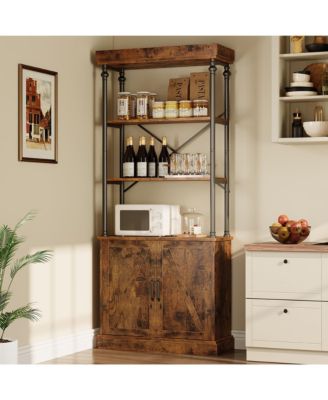 Tall Bookshelf with Doors Industrial Storage Open Rack Shelf