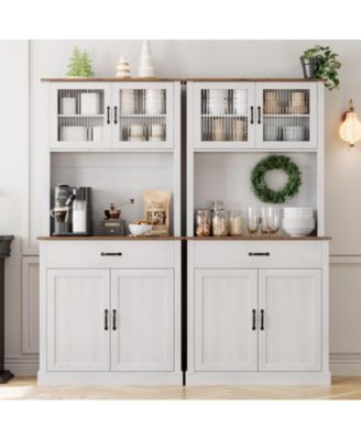 Kitchen Pantry Cabinet, 71" Tall Kitchen Hutch Storage Cabinet with Microwave Stand, Freestanding Buffet Cabinet with Shelves and Glass Doors