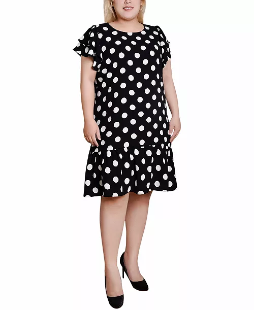 plus size double layer flutter sleeve dress