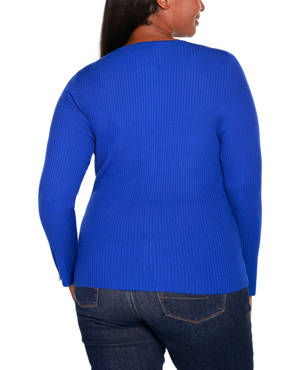 BELLDINI PLUS SIZE BLACK LABEL RIBBED DOUBLE-ZIP CARDIGAN SWEATER 