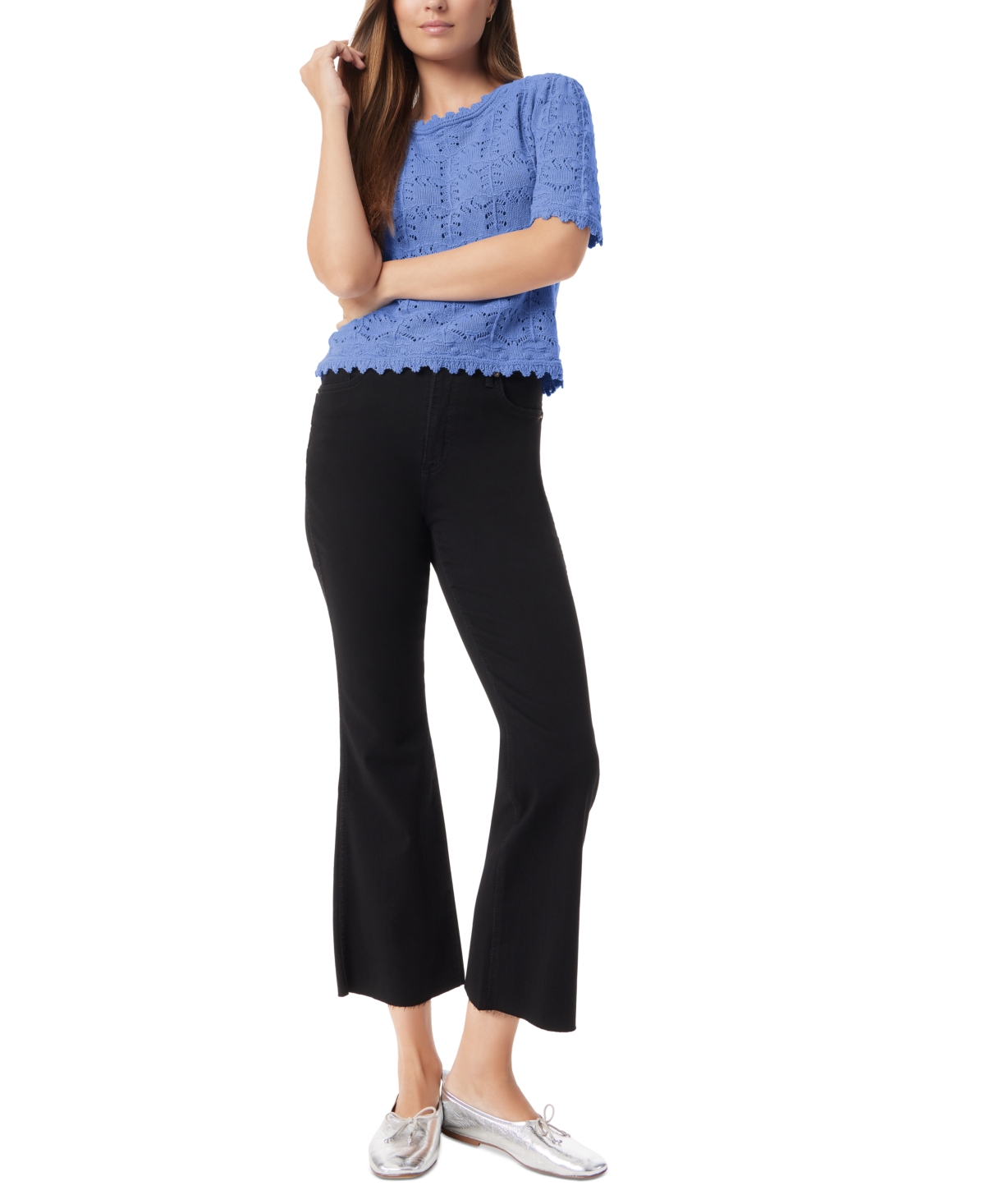 SAM EDELMAN WOMEN'S ROBYN POINTELLE-STITCH SHORT-SLEEVE SWEATER 