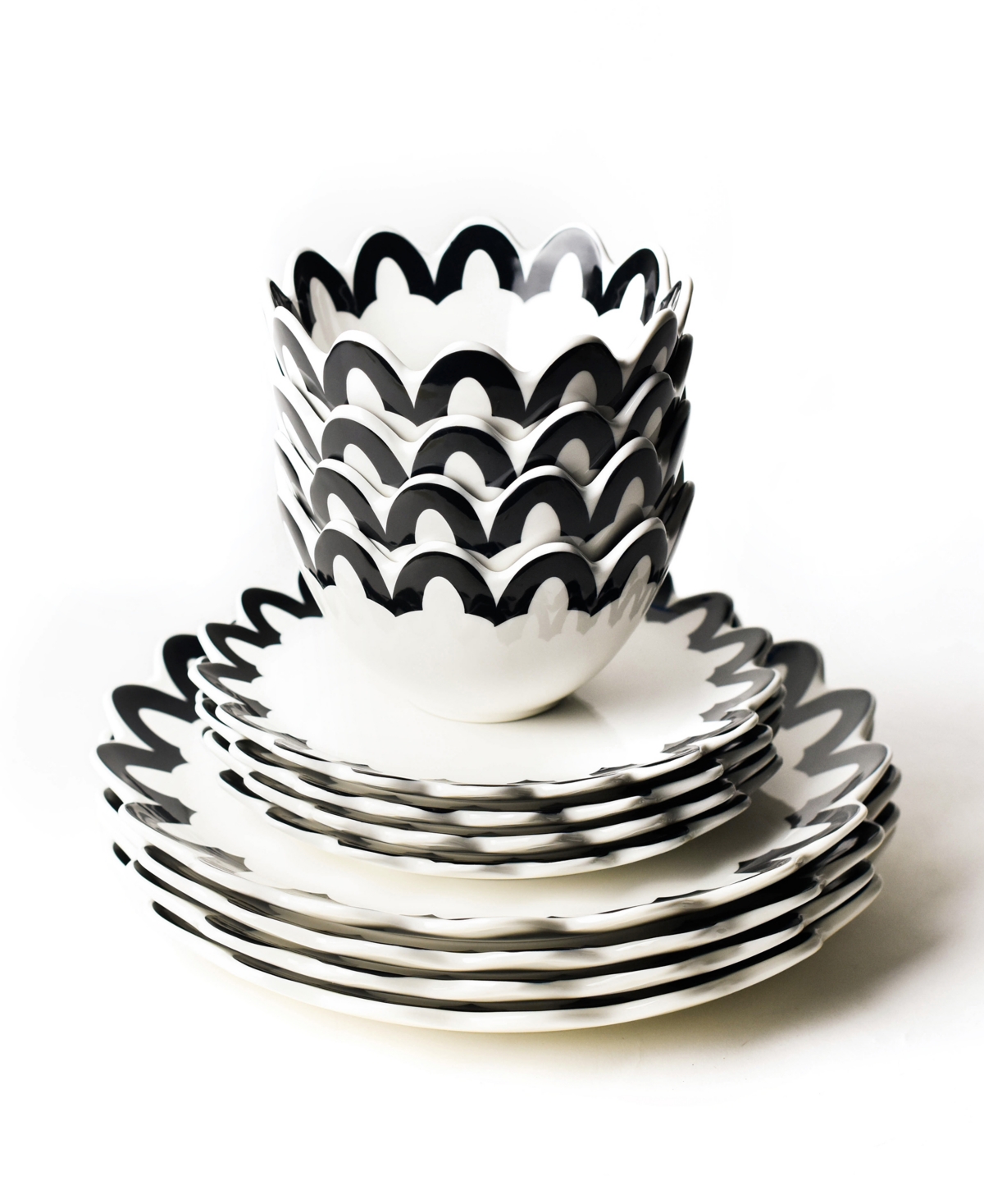Arabesque Scallop 12 Pc. Dinnerware Set, Service for 4 - Black
