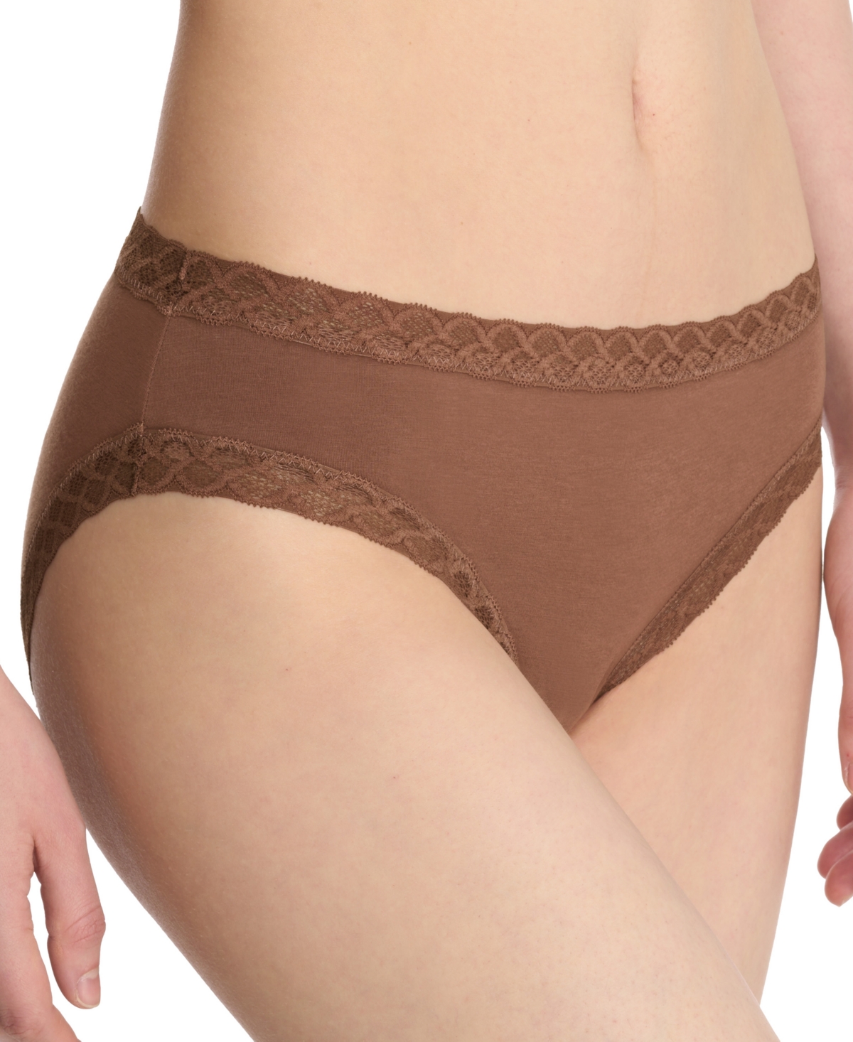 Natori Bliss Lace-trim Cotton Brief Underwear 156058 In Nutmeg