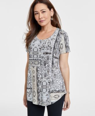 JM Collection - Plus Size Posh Paisley Printed T-Shirt, Exclusively at Macy's