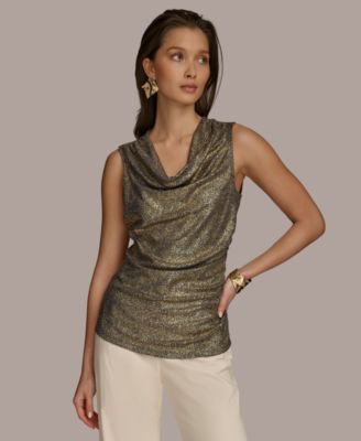 Donna Karan New York - Women's Metallic Drape Neck Sleeveless Top