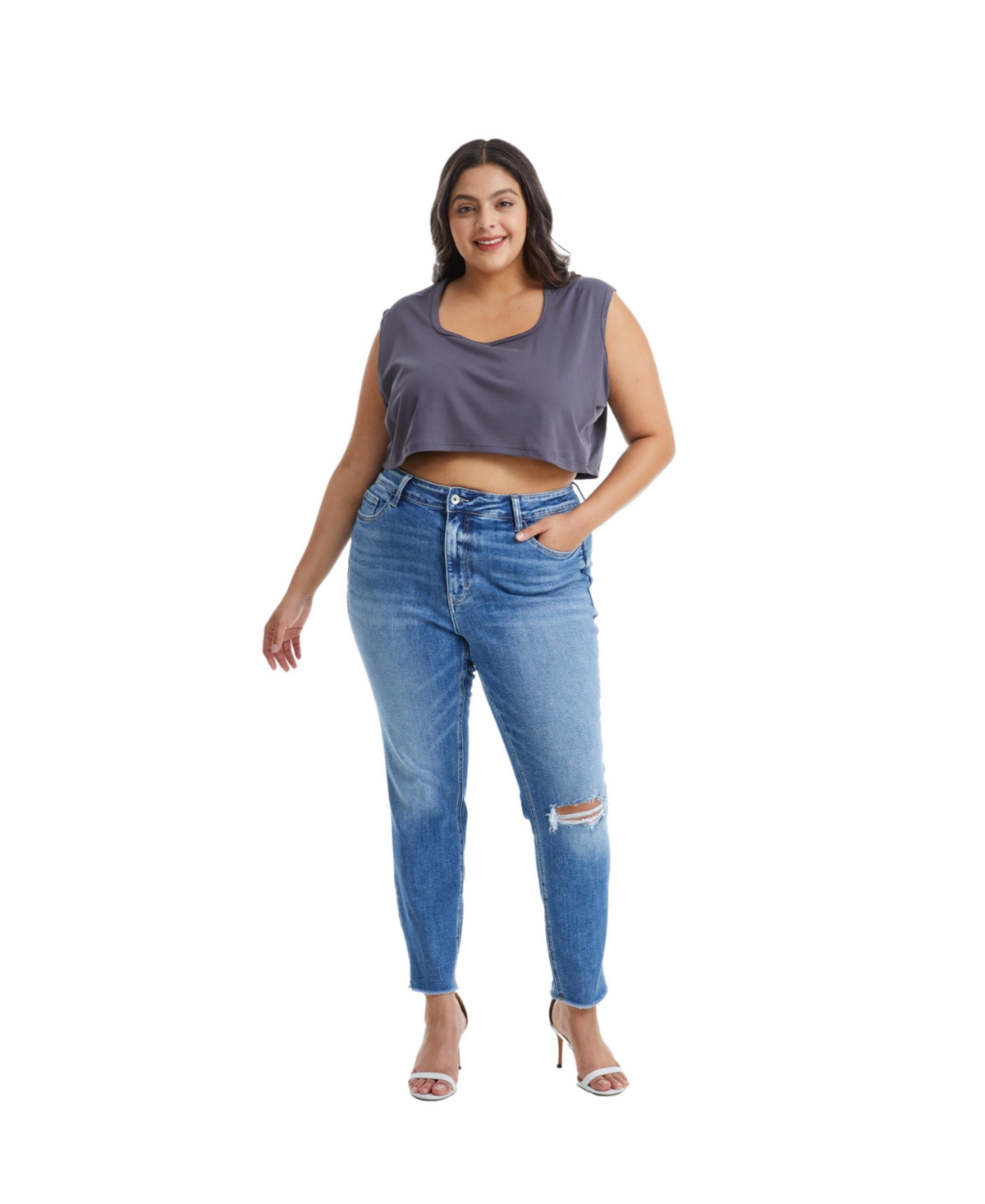 Bayeas Plus Size High Rise Crop Skinny Jeans