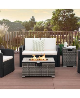 32 x 20 Inch Propane Rattan Fire Pit Table Set with Side Table Tank and Cover