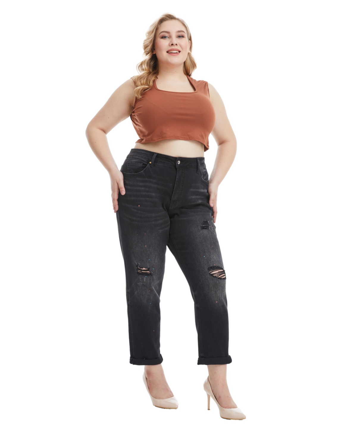Bayeas Plus Size High Rise Painted Mom Jeans
