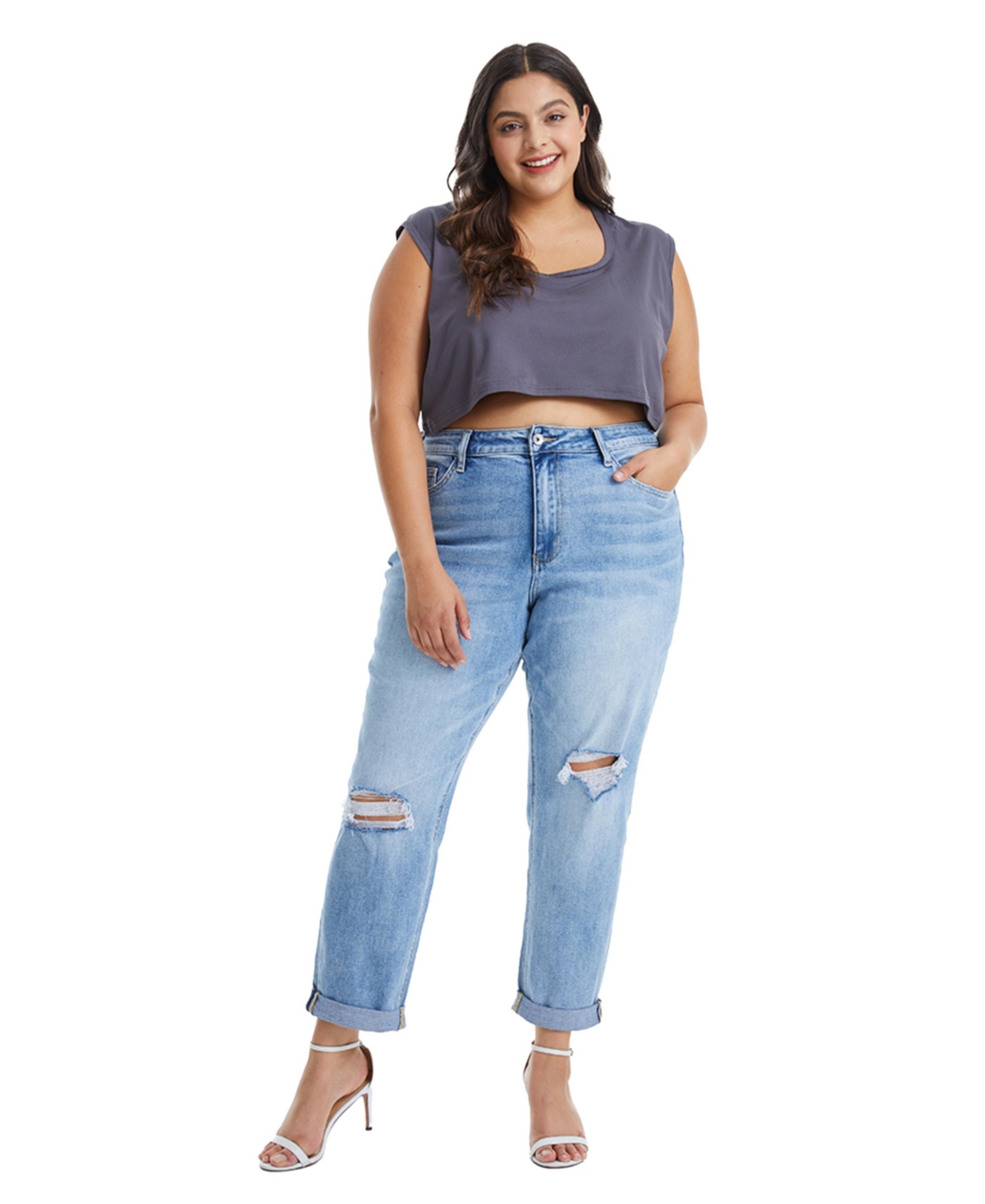 Bayeas Plus Size High Rise Relaxed Boyfriend Jeans