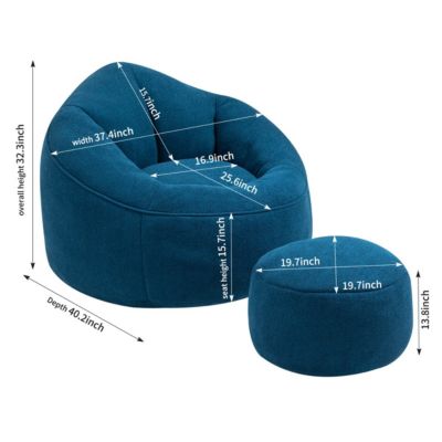 Adult Bean Bag Chair with Ottoman, Comfortable Bean Bag Couch with Armrests for Living Room