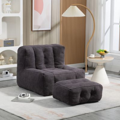 Fluffy Bean Bag Chair with Ottoman, Super Soft Lazy Sofa for Living Room-The Pop Home
