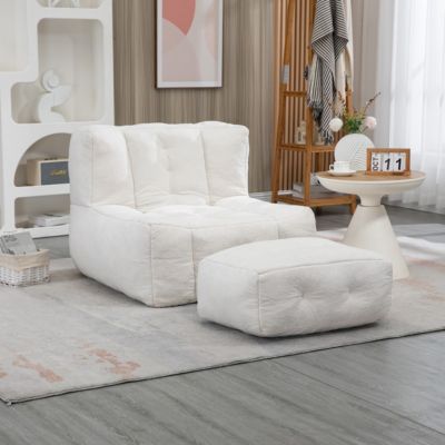 Fluffy Bean Bag Chair with Ottoman, Super Soft Lazy Sofa for Living Room-The Pop Home