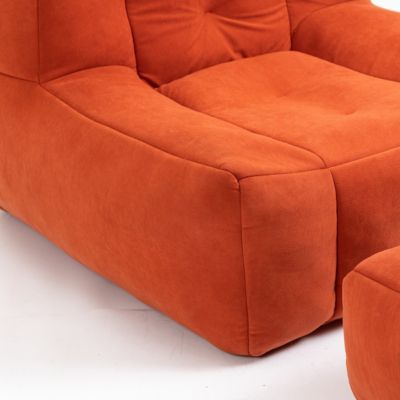 Bean Bag Chair Set, Fluffy Upholstery, Includes Ottoman, Super Soft, Lounge Seating, Living Room Furniture