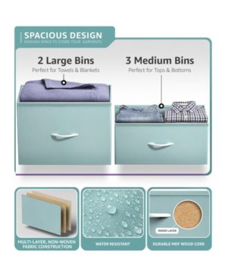 Dresser with 5 Drawers - Storage Chest Organizer with Steel Frame, Wood Top, Handles, Fabric Bins