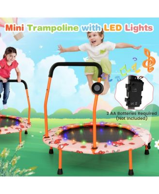 36'' Mini Toddler Trampoline w/ LED Bluetooth Speaker Detachable Handle Kids Gifts
