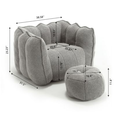 2 PC chenille fabric Soft Bean Bag Chair with Footstool