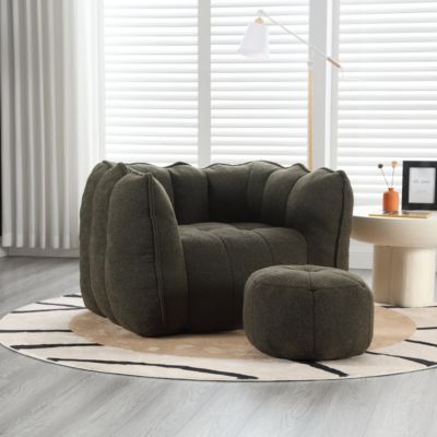 2 PC chenille fabric Soft Bean Bag Chair with Footstool