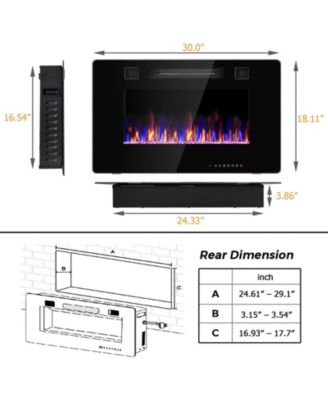 30-Inch Recessed Ultra Thin Electric Fireplace Heater with Glass Appearance