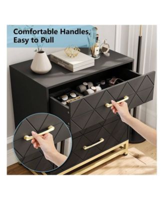  3-Drawer  MDF, Metal Handles  Gold Accents, Anti-Tip, Modern Design, Floor Mount  Dresser/Nightstand