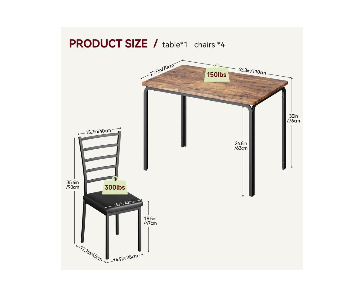 gaomon 5 Piece Dining Table Set, Modern & Retro Kitchen Table Furniture for Dining Room, Compact Space-Saving Table Set, Metal Frame Wood Tabletop, 4