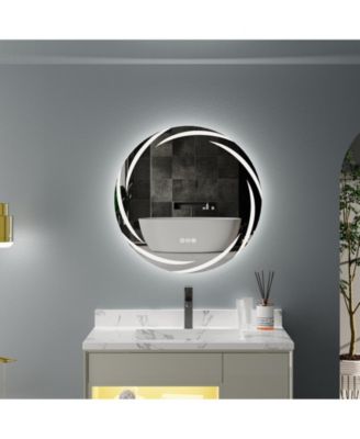 Round Circle Lighted Bathroom Mirror Anti Fog Vanity Mirror Stepless Dimming