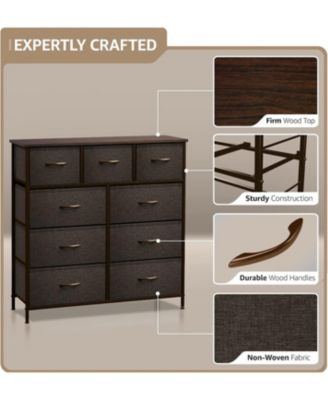 9 Drawers Dresser - Furniture Storage for Bedroom, Closet, Office Organization - Steel Frame, Wood Top, Fabric Bins
