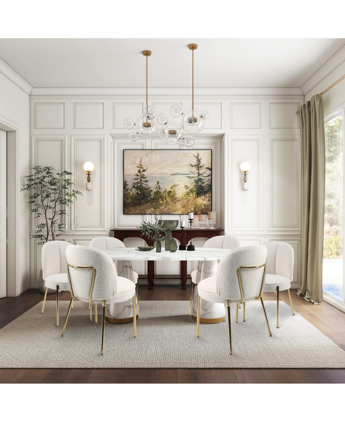 Boyel Living 70-Inch Marble Countertop Dining Table Set, Modern Kitchen Table for 6 Person (1 Table 6 Chairs)