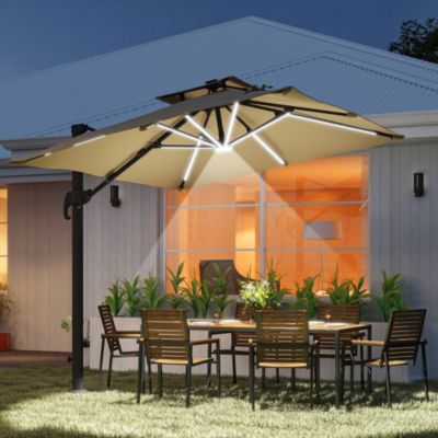 10ft Solar LED Cantilever Umbrella, Offset Hanging Umbrella
