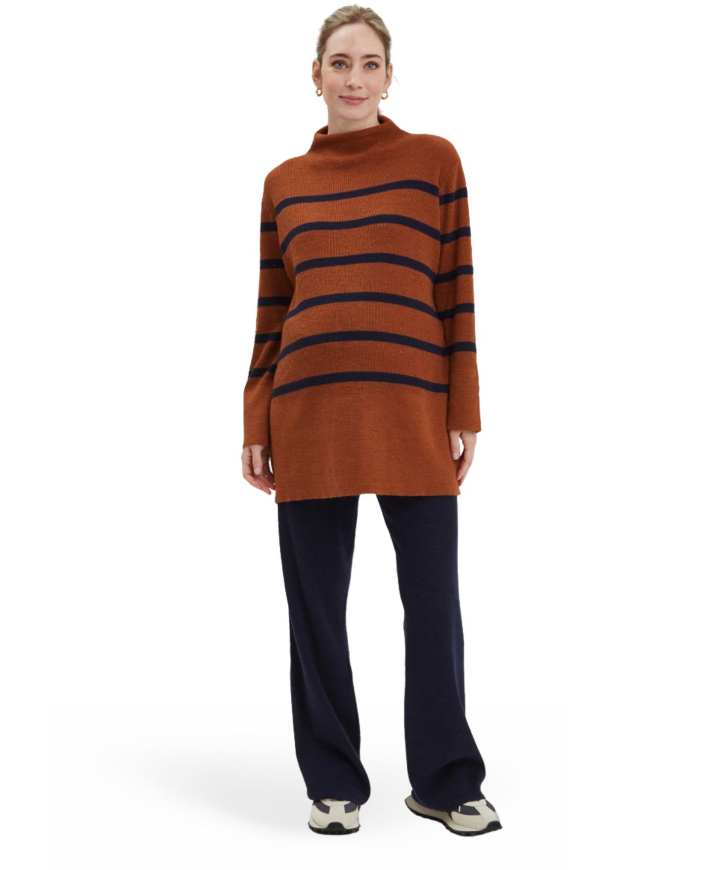 Женский свитер NOM Maternity Sarabeth Nursing Mock Neck, цвет: Ржавый тёмно-синий полосатый — фото 2