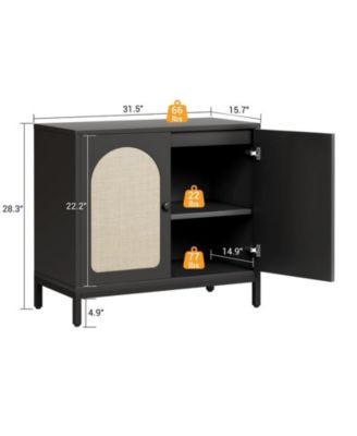 Rattan Sideboard – boho buffet cabinet with adjustable shelf, ideal for kitchen, bar, hallway, or living room storage.