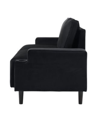 80.7" Modern Square Armrest Cushioned Sofa With Storage Bag And Cup Holders