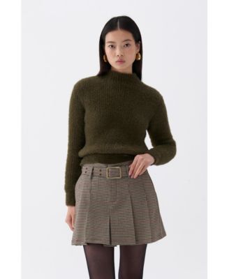 Women's Belted Pleated Mini Skirt