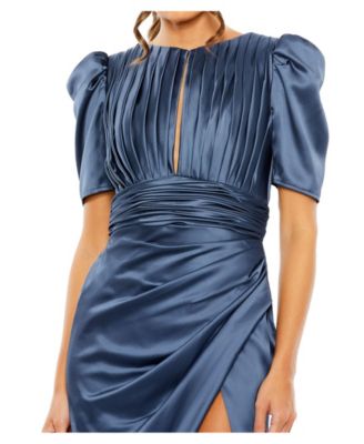 Women's Puff Sleeve Pleated Bodice Draped Gown