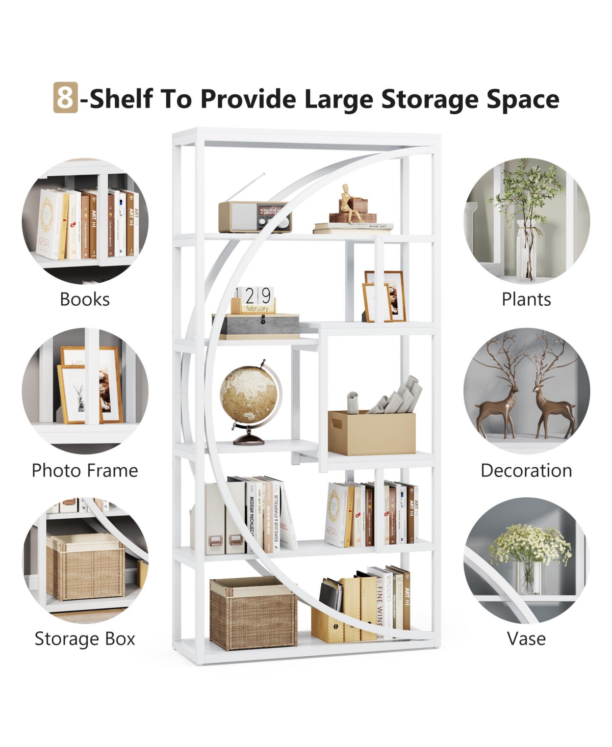 Tribesigns inch Tall Bookshelf with 8 Open Storage Shelf,Industrial 5-Tier Etagere Bookcase,2PC